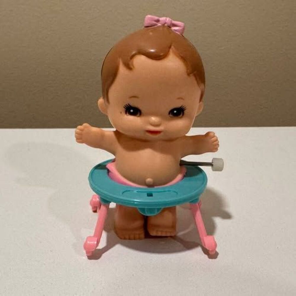Vintage 1977 Tomy Kid-A-Longs Wind-Up Walking Baby Doll in Walker